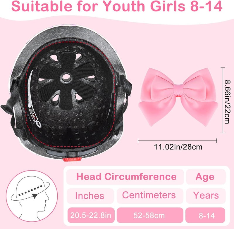FIODAY Helmet for Kids 8-14, Kids Bike Helmet with DIY Bow, Adjustable Youth Bike Helmets Girls Helmets for Skating Bicycle Scooter Skateboard - Image 1